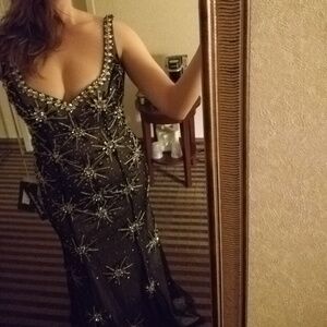 Star-studded Black and Silver Mesh Gown NWOT
